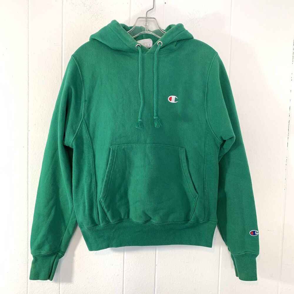Vtg Champion Adult‎ XS Hoodie Solid Kelly Green REVERSE WEAVE Pocket Logo